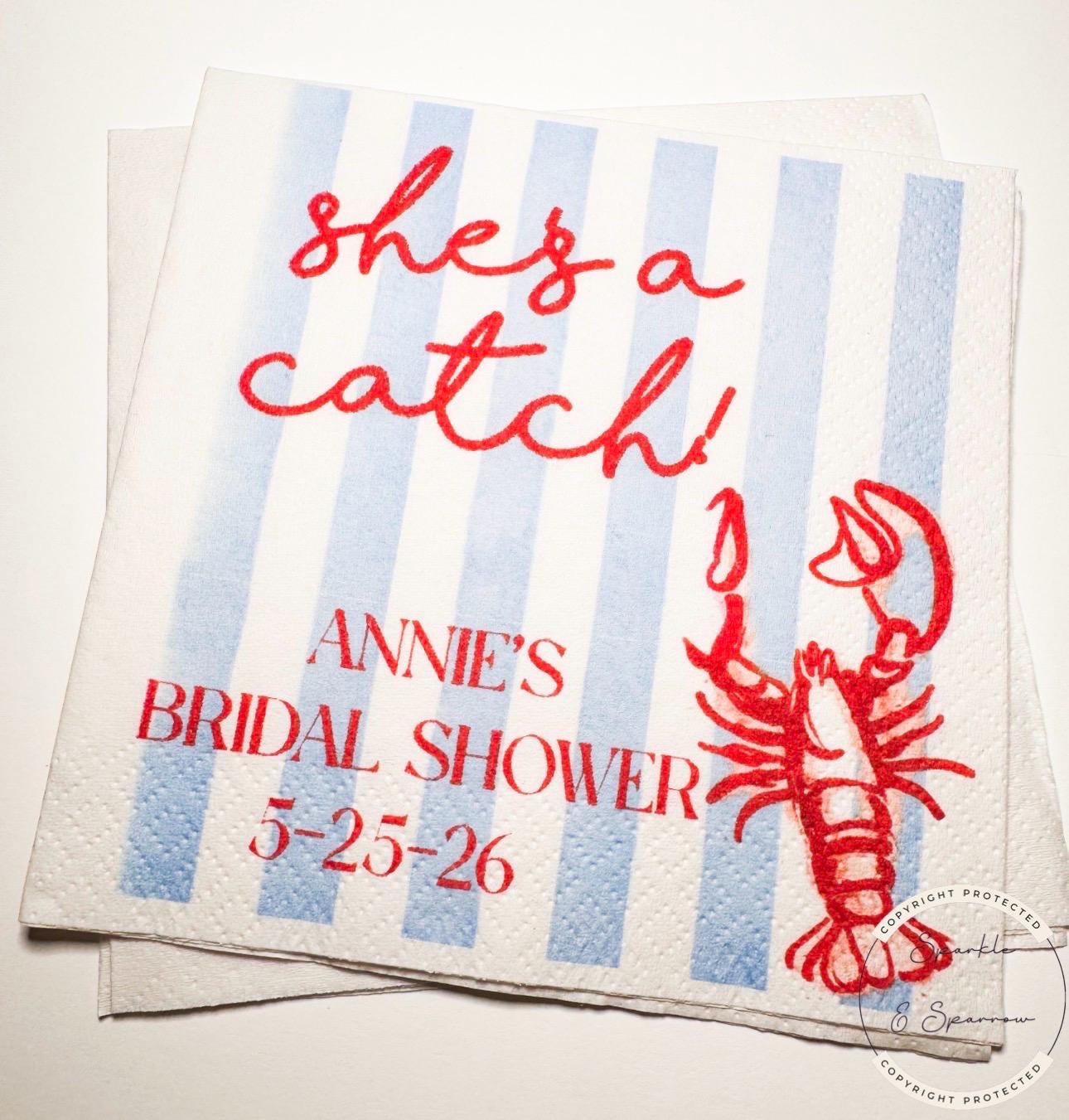 She's a Catch Lobster Bridal Shower She Found Her Lobster Bachelorette Lobster Coastal Personalized Cocktail or Luncheon Napkins, Set of 25