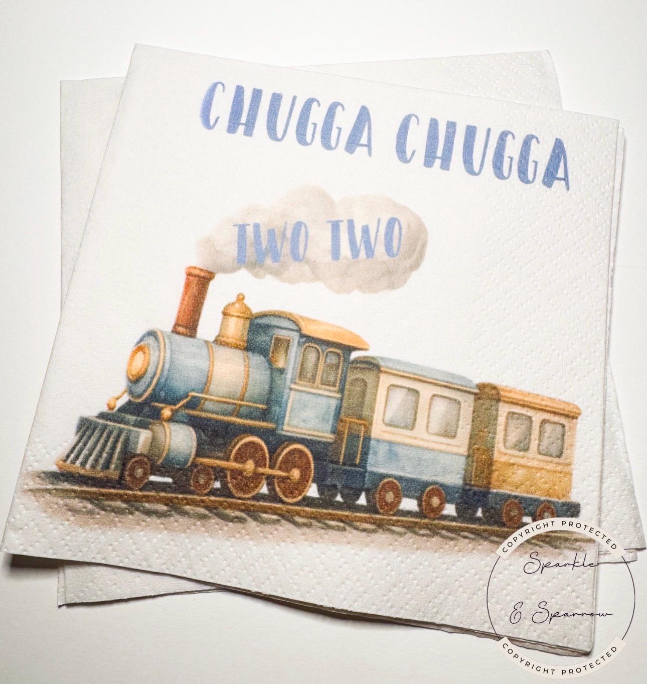 Chugga Chugga Two Two Train 2nd Birthday Train Birthday Party Second Bday Train Theme Cocktail, Luncheon or Dinner Napkins Set of 25