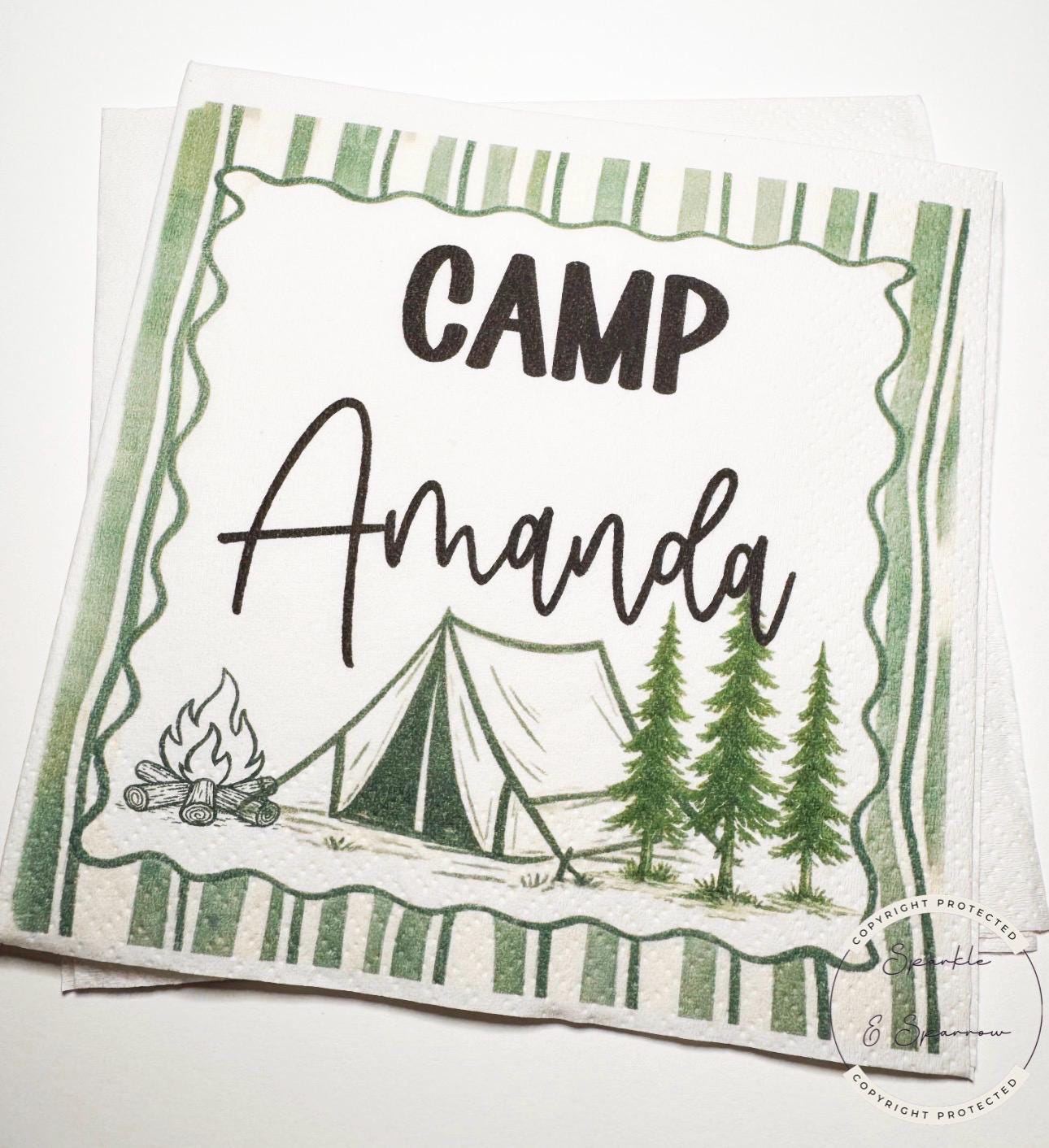 Camp Birthday Camping Birthday Party Summer Camp Birthday Woodland Personalized Birthday Cocktail or Luncheon Napkins, Set of 25