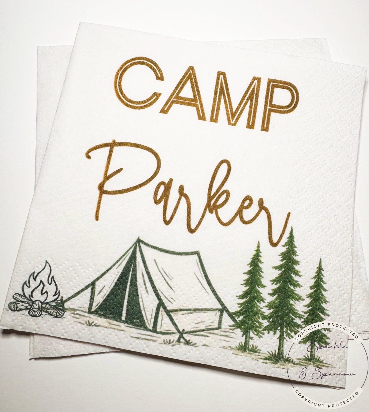 Camp Birthday Camping Birthday Party Summer Camp Birthday Woodland Personalized Birthday Cocktail or Luncheon Napkins, Set of 25