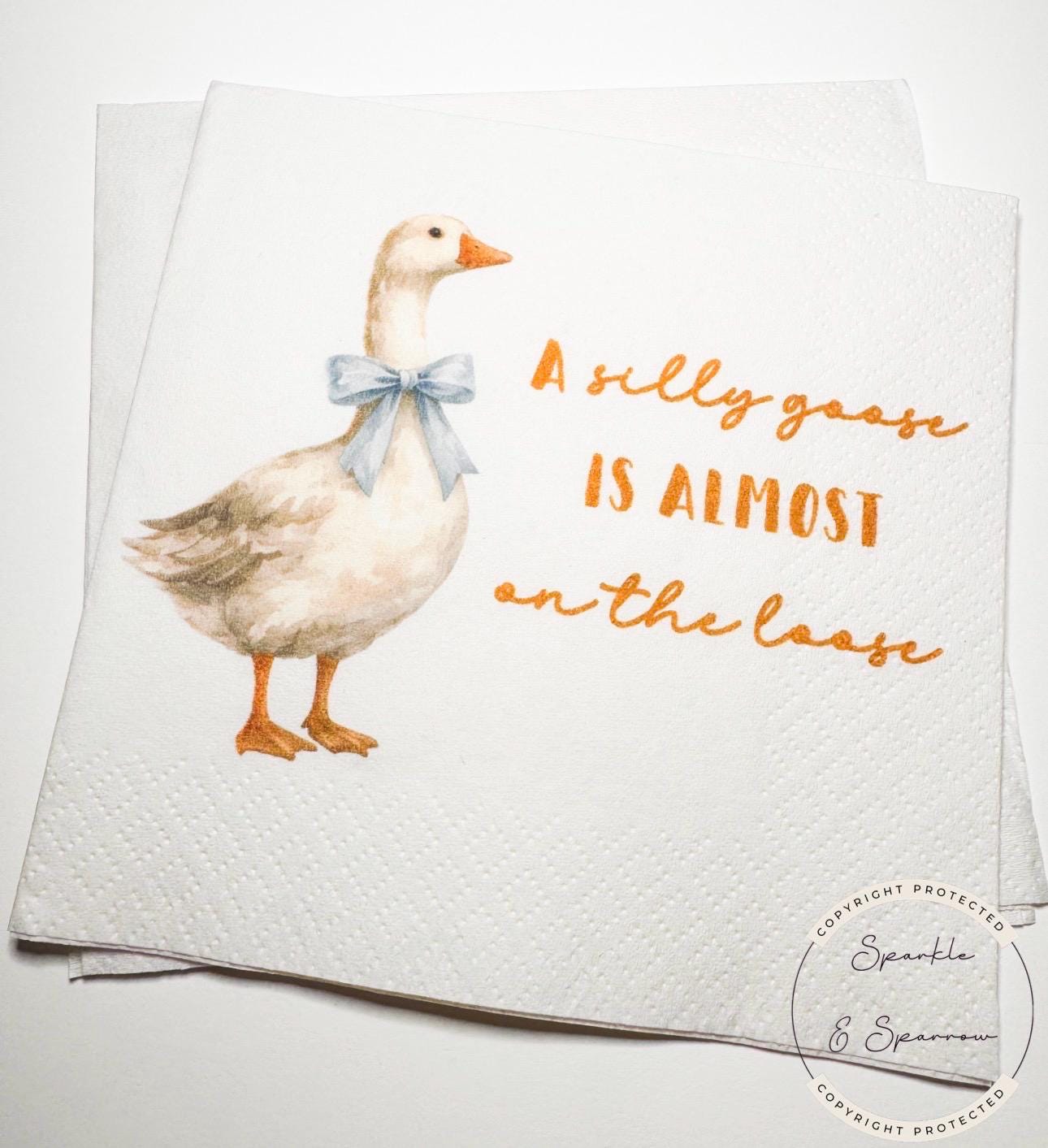 Goose Baby Shower Silly Goose is almost on the Loose Blue Bow Goose Baby Shower Cocktail, Luncheon or Dinner Napkins Set of 25