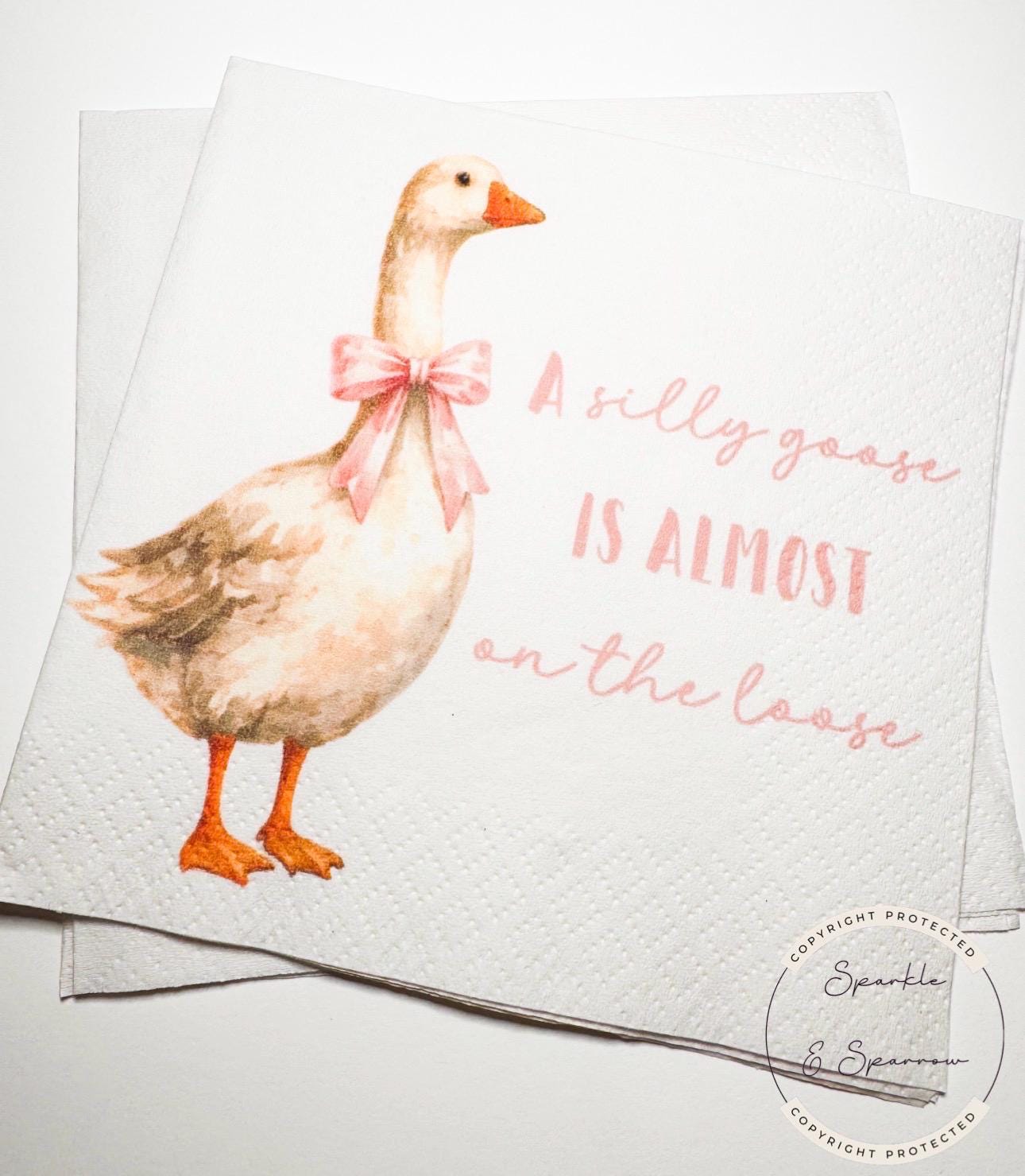 Goose Baby Shower Silly Goose is almost on the Loose Pink Bow Goose Baby Shower Cocktail, Luncheon or Dinner Napkins Set of 25