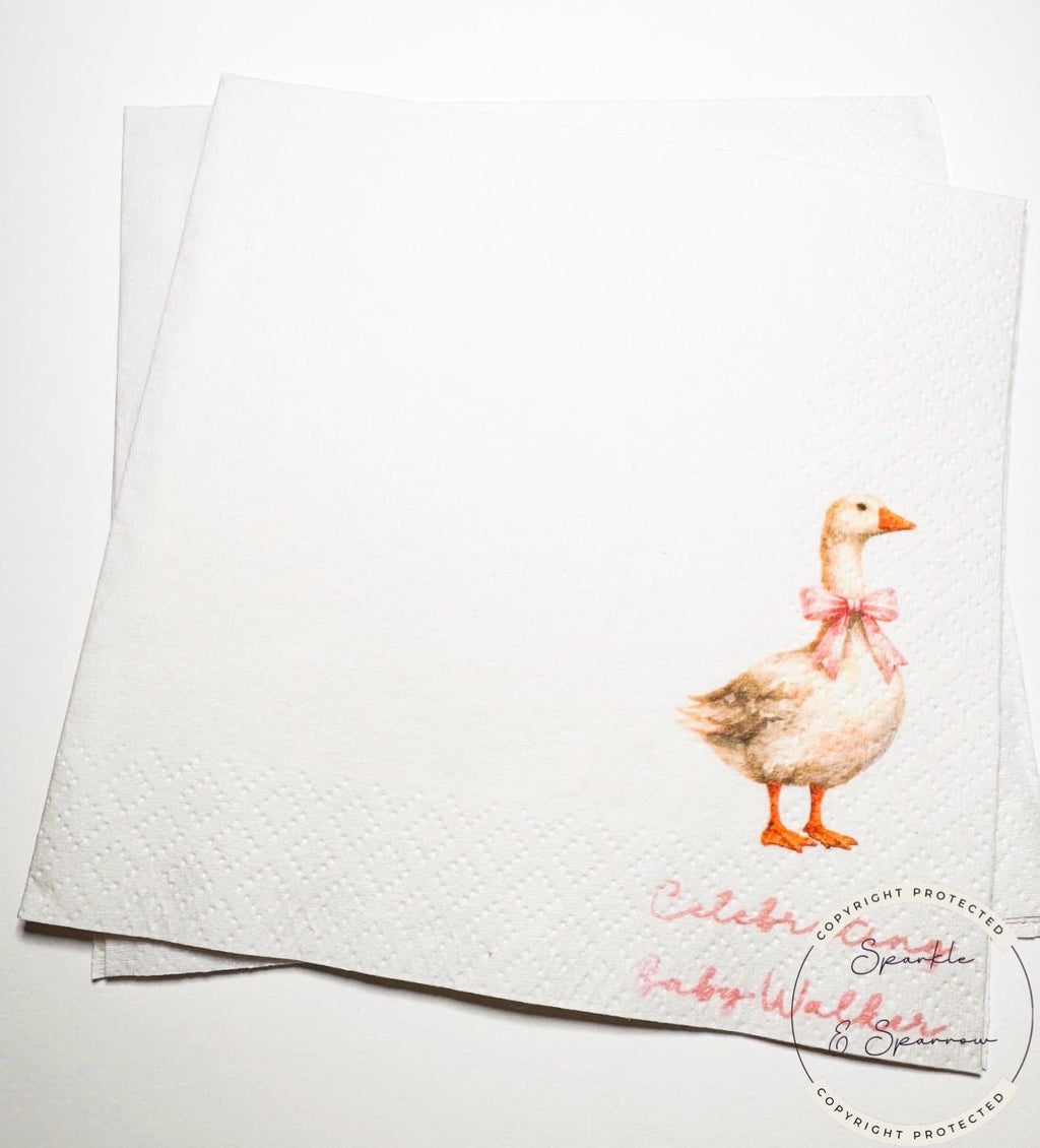 Goose Baby Shower Silly Goose is on the Way Pink Bow Goose Baby Goose Loose Personalized Cocktail, Luncheon or Dinner Napkins Set of 25