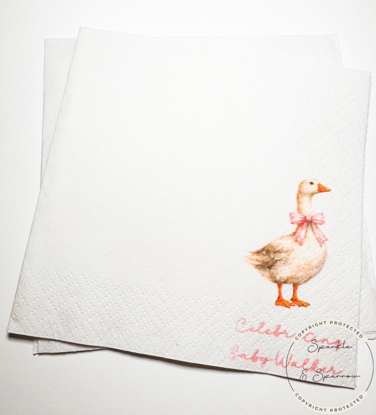 Goose Baby Shower Silly Goose is on the Way Pink Bow Goose Baby Goose Loose Personalized Cocktail, Luncheon or Dinner Napkins Set of 25