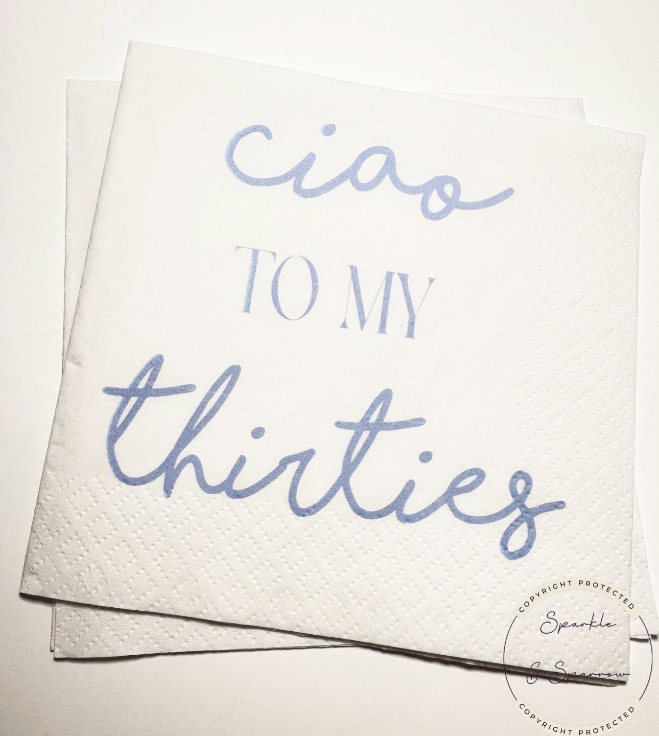 Ciao to my Thirties 40th Birthday Italian Amalfi Coast Birthday 40th Birthday Cocktail Party Cocktail, Luncheon or Dinner Napkins Set of 25