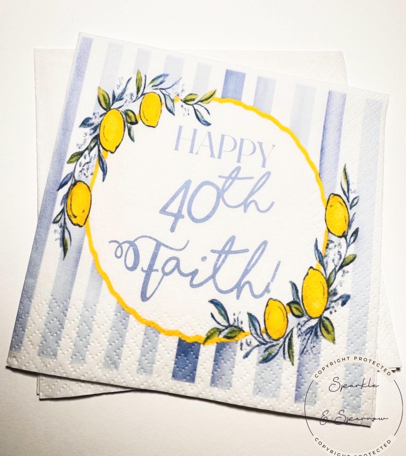 Ciao to my Thirties 40th Birthday Italian Amalfi Coast Birthday 40th Birthday Personalized Cocktail, Luncheon or Dinner Napkins Set of 25