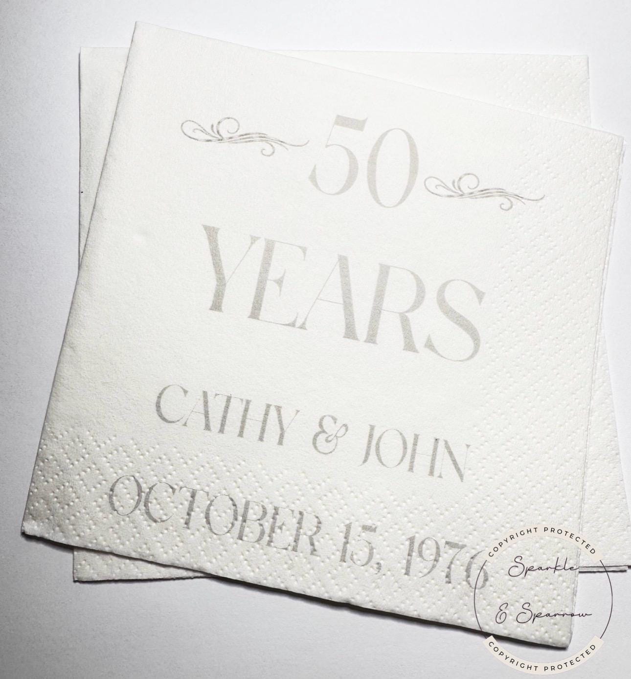 50th Anniversary Cheers to 50 Years Wedding 40th 60th Anniversary Party Personalized Party Cocktail, Luncheon or Dinner Napkins Set of 25