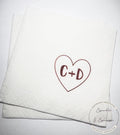 Heart Initials Wedding Napkin Bridal Shower Burgundy Bridal Shower Wedding Personalized Cocktail, Luncheon or Dinner Napkins Set of 25