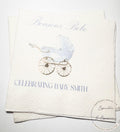 Bonjour Bebe Baby Carriage Boy Baby Shower Blue Bow French Themed Baby Shower Personalized Cocktail, Luncheon or Dinner Napkins Set of 25