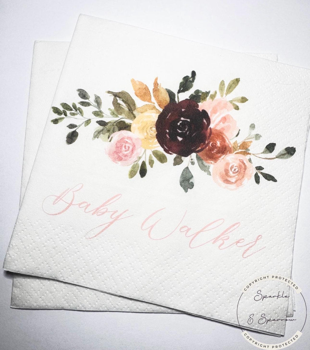 Fall Baby Shower Fall in Love Fall Floral Baby Shower Autumn Floral Baby Shower Personalized Cocktail, Luncheon or Dinner Napkins Set of 25
