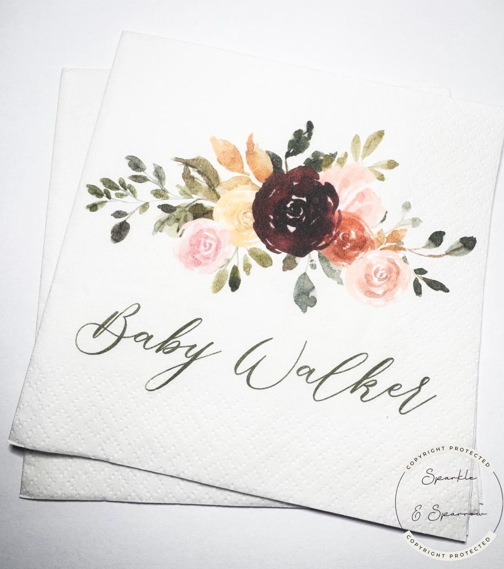 Fall Baby Shower Fall in Love Fall Floral Baby Shower Autumn Floral Baby Shower Personalized Cocktail, Luncheon or Dinner Napkins Set of 25