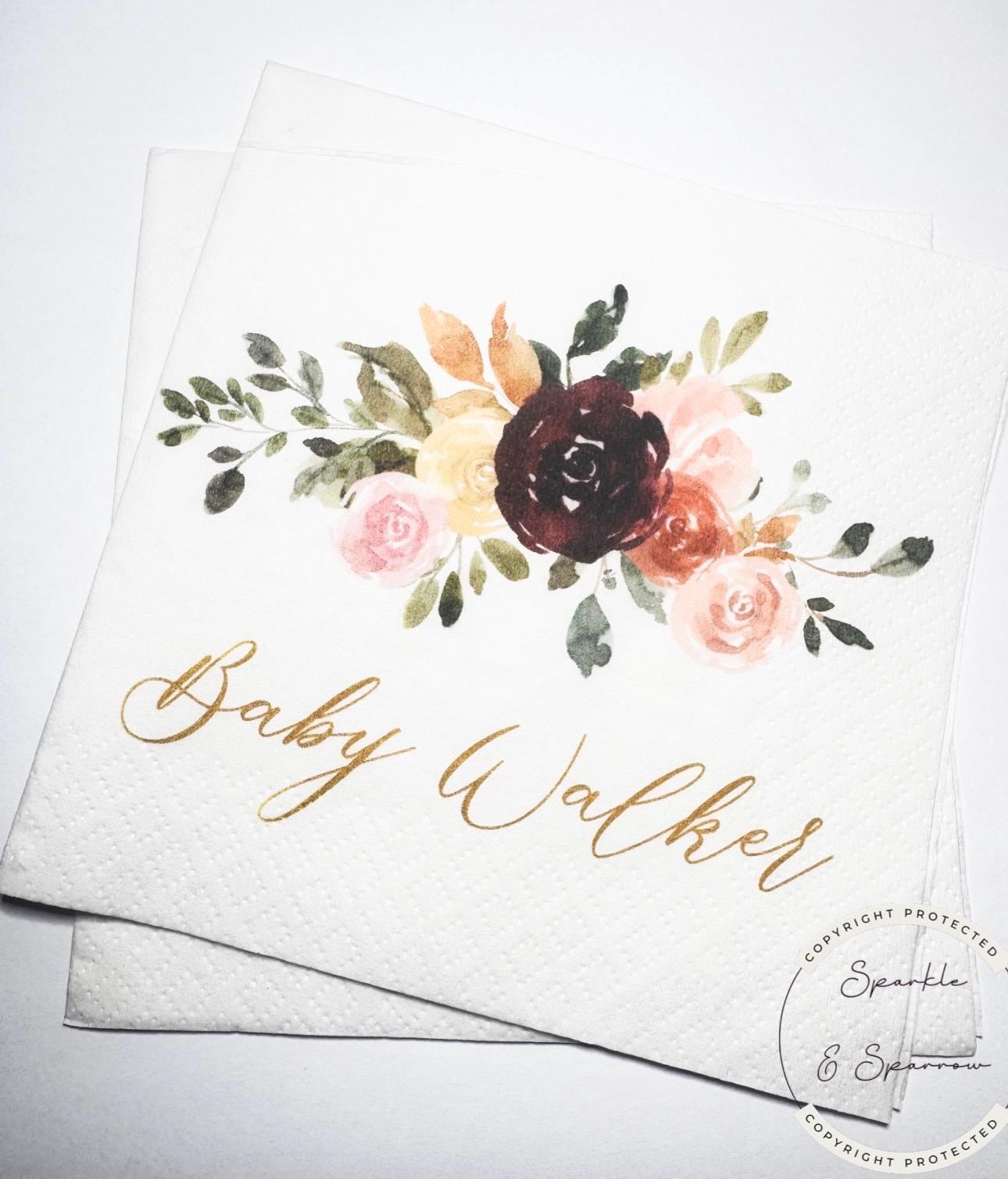 Fall Baby Shower Fall in Love Fall Floral Baby Shower Autumn Floral Baby Shower Personalized Cocktail, Luncheon or Dinner Napkins Set of 25