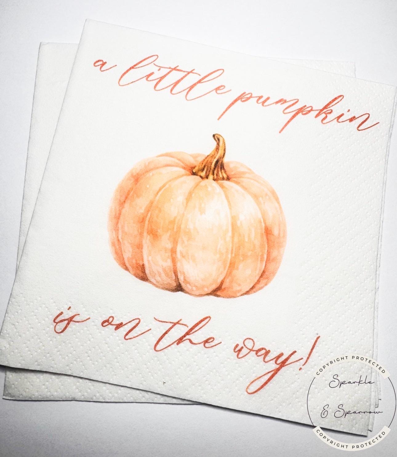 A Little Pumpkin is on the Way Fall Baby Shower Pumpkin Neutral Baby Shower Orange Cocktail, Luncheon or Dinner Napkins Set of 25
