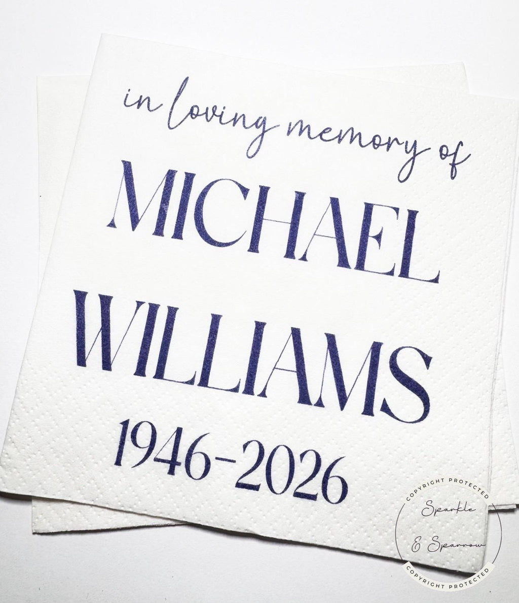 Celebration of Life Napkins Memorial Service Decor Funeral Decor Celebration of Life Blue Personalized Cocktail, Lunch Napkins, Set of 25
