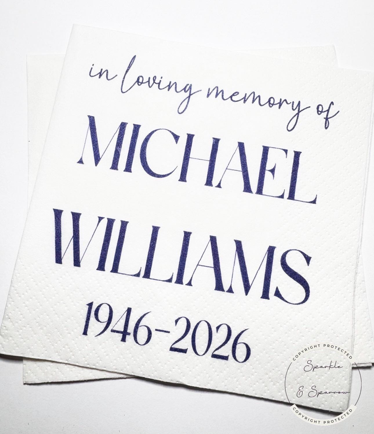 Celebration of Life Napkins Memorial Service Decor Funeral Decor Celebration of Life Blue Personalized Cocktail, Lunch Napkins, Set of 25