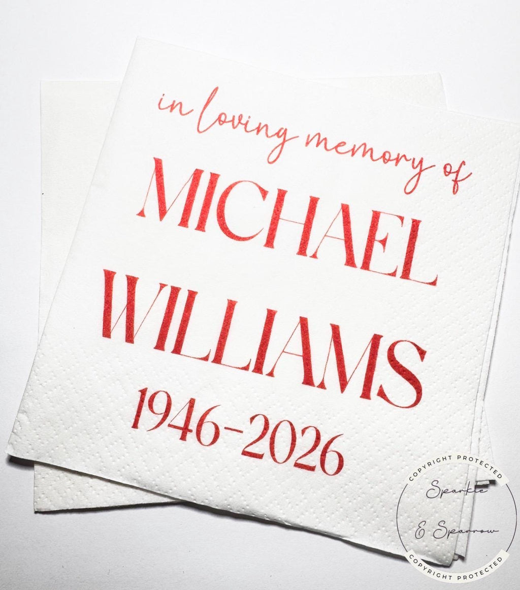 Celebration of Life Napkins Memorial Service Decor Funeral Decor Celebration of Life Red Personalized Cocktail, Lunch Napkins, Set of 25