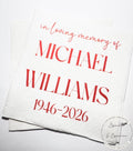 Celebration of Life Napkins Memorial Service Decor Funeral Decor Celebration of Life Red Personalized Cocktail, Lunch Napkins, Set of 25