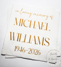 Celebration of Life Napkins Memorial Service Decor Funeral Decor Celebration of Life Gold Personalized Cocktail, Lunch Napkins, Set of 25