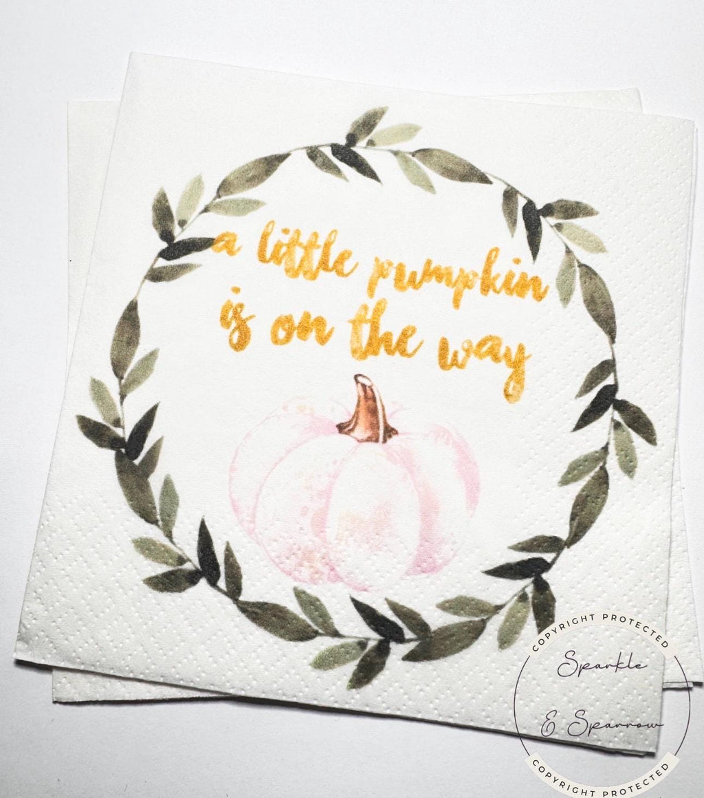 A Little Pumpkin is on the Way Girl Fall Baby Shower Pink Pumpkin Rustic Fall Baby Shower Cocktail, Luncheon or Dinner Napkins Set of 25