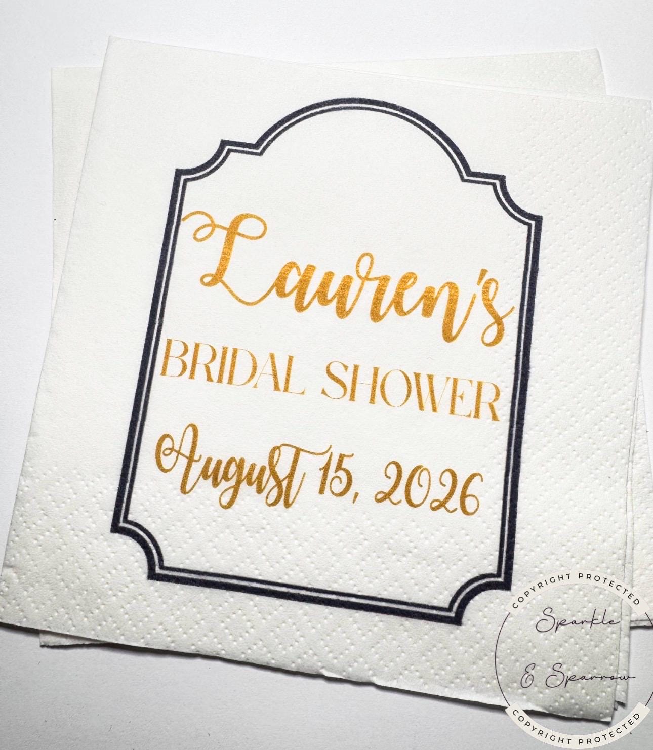 Nautical Bridal Shower Seashells Wedding Bells Navy Blue Bridal Shower Personalized Cocktail, Luncheon or Dinner Napkins Set of 25