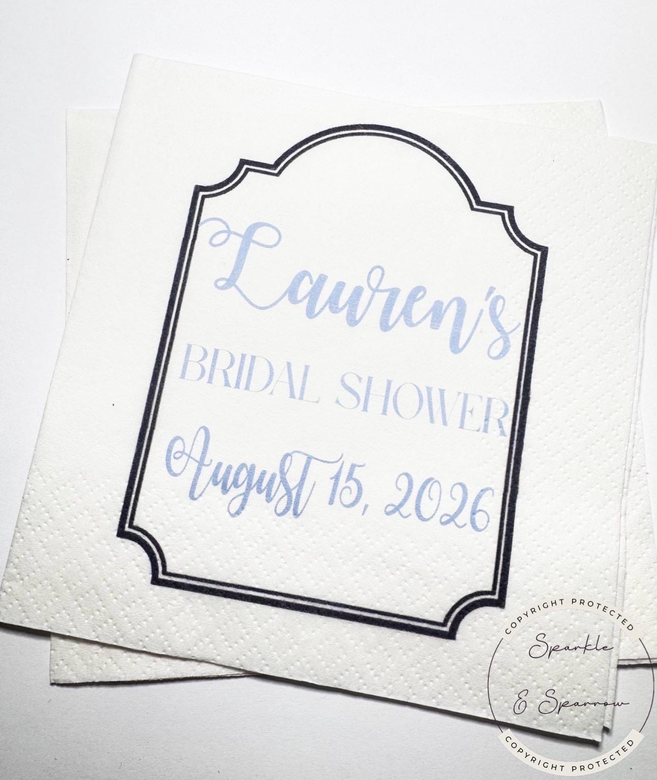 Nautical Bridal Shower Seashells Wedding Bells Navy Blue Bridal Shower Personalized Cocktail, Luncheon or Dinner Napkins Set of 25