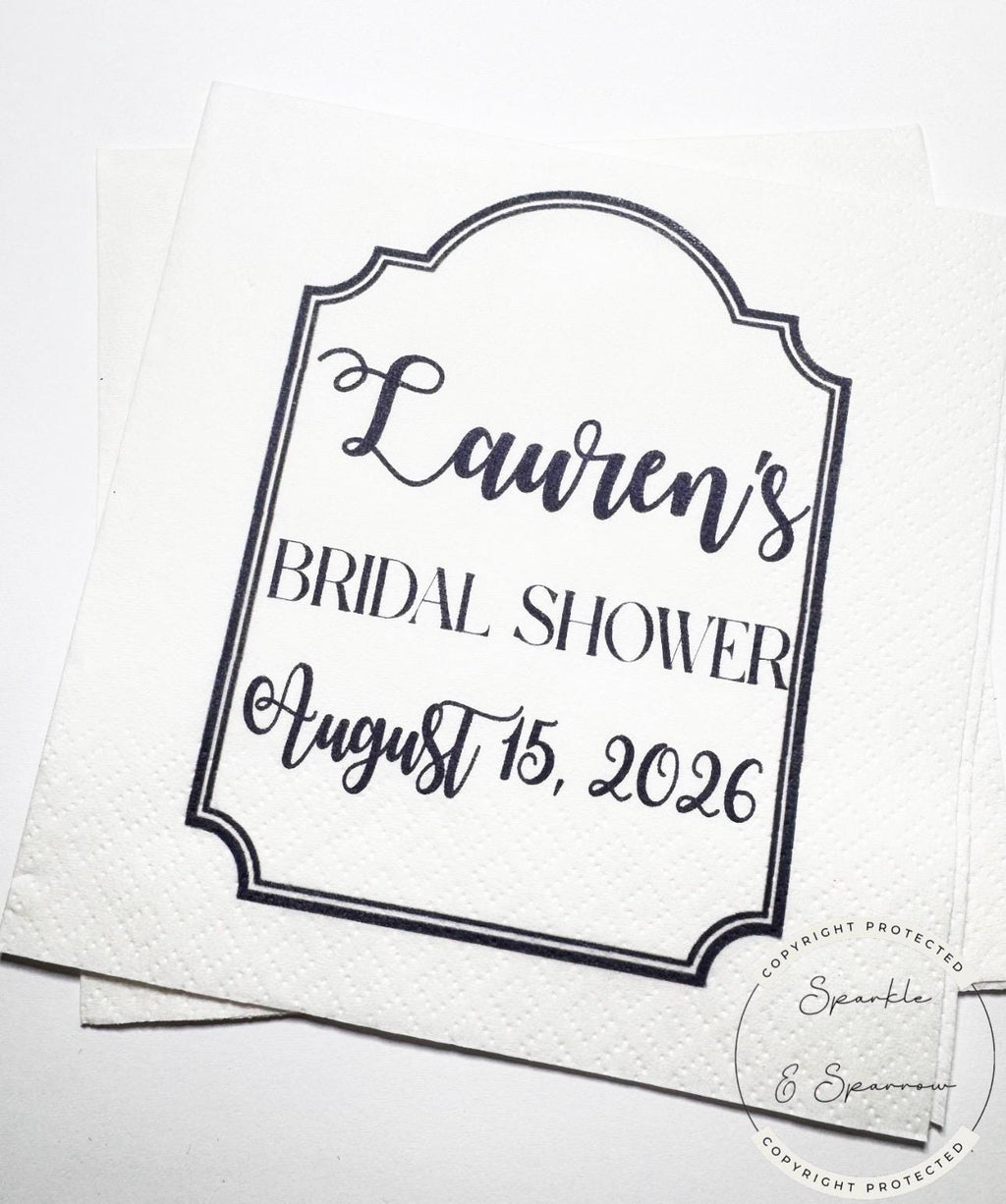 Nautical Bridal Shower Seashells Wedding Bells Navy Blue Bridal Shower Personalized Cocktail, Luncheon or Dinner Napkins Set of 25