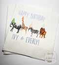 Party Animals Twins Animal Parade Safari Jungle Birthday Party Personalized Cocktail, Luncheon or Dinner Napkins Set of 25