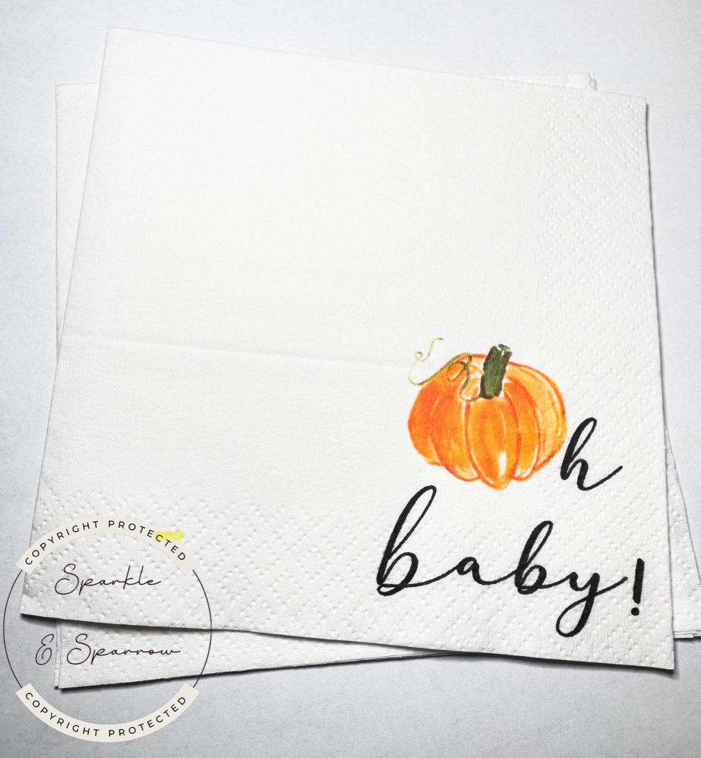 Pumpkin Oh Baby Shower Fall Pumpkin Baby Shower Orange Pumpkin Gender Reveal Pumpkin Oh Baby Cocktail, Luncheon or Dinner Napkins Set of 25