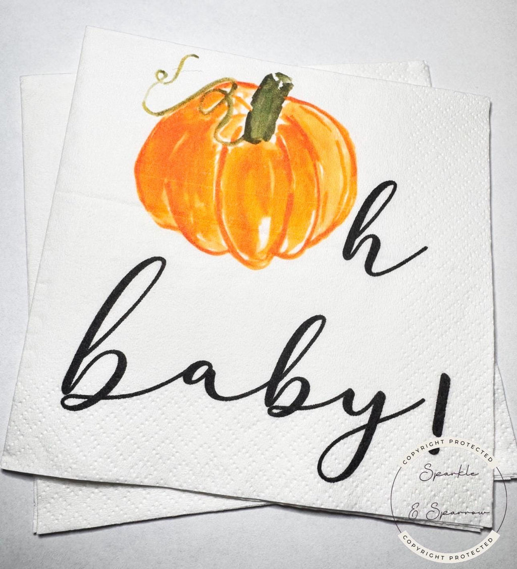 Pumpkin Oh Baby Shower Fall Pumpkin Baby Shower Orange Pumpkin Gender Reveal Pumpkin Oh Baby Cocktail, Luncheon or Dinner Napkins Set of 25