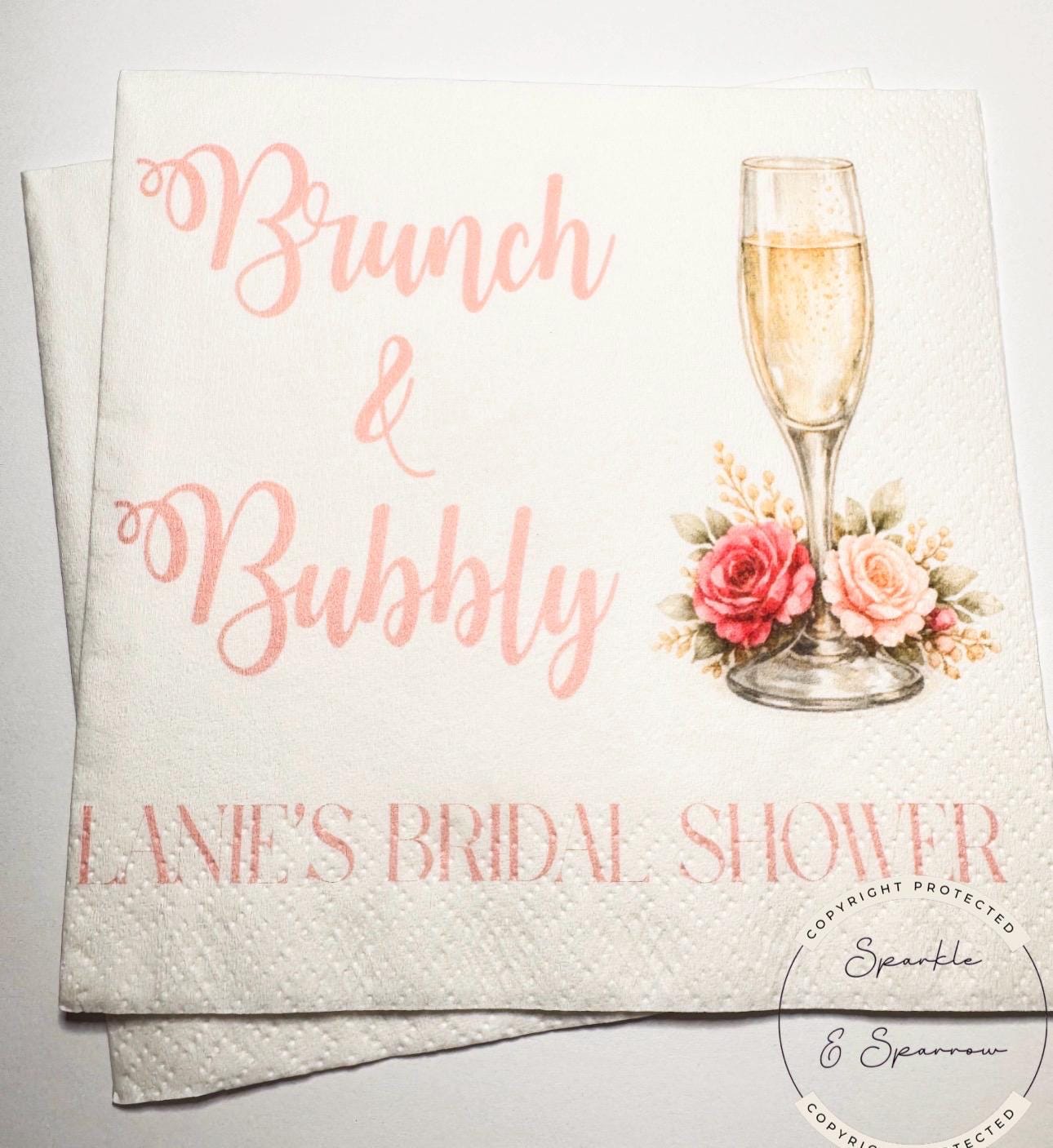 Brunch & Bubbly Bridal Shower Champagne Mimosa Bar Bridal Brunch Mimosa Bridal Personalized Cocktail, Luncheon or Dinner Napkins Set of 25