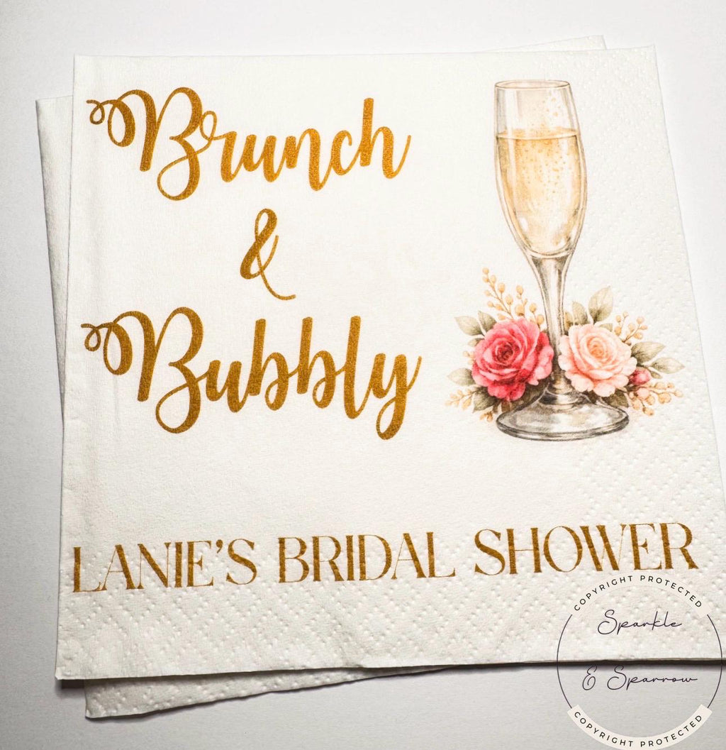 Brunch & Bubbly Bridal Shower Champagne Mimosa Bar Bridal Brunch Mimosa Bridal Personalized Cocktail, Luncheon or Dinner Napkins Set of 25