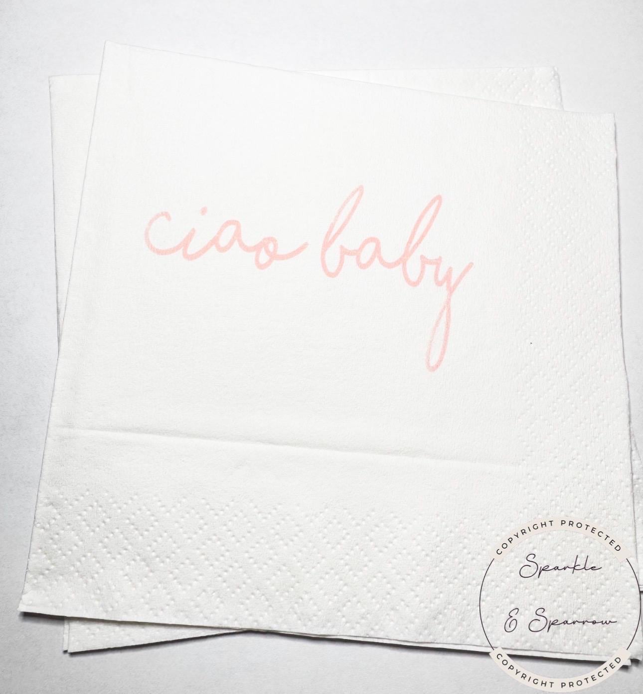 Ciao Baby Pink Girl Baby Shower Italian Baby Shower Ciao Bambino Pink Baby Shower Summer Cocktail, Luncheon or Dinner Napkins Set of 25