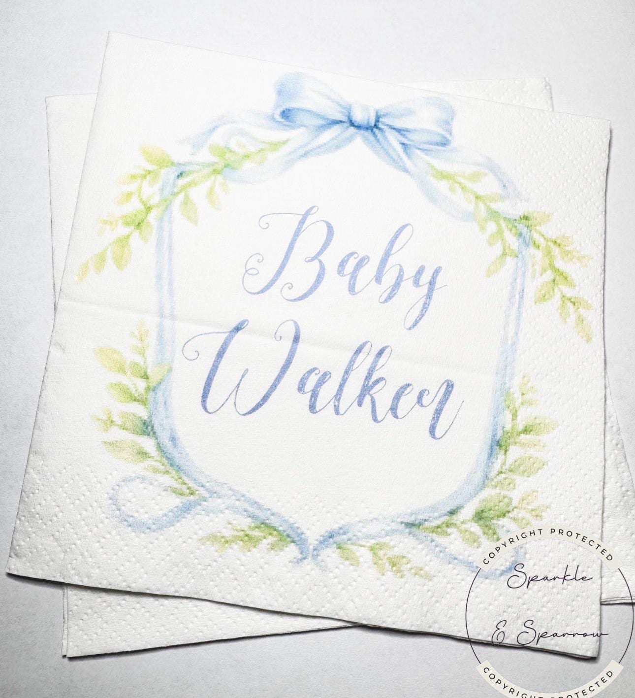 Blue Bow Baby Shower Preppy Baby Shower It’s a Boy Blue Boy Baby Shower Personalized Cocktail, Luncheon or Dinner Napkins Set of 25