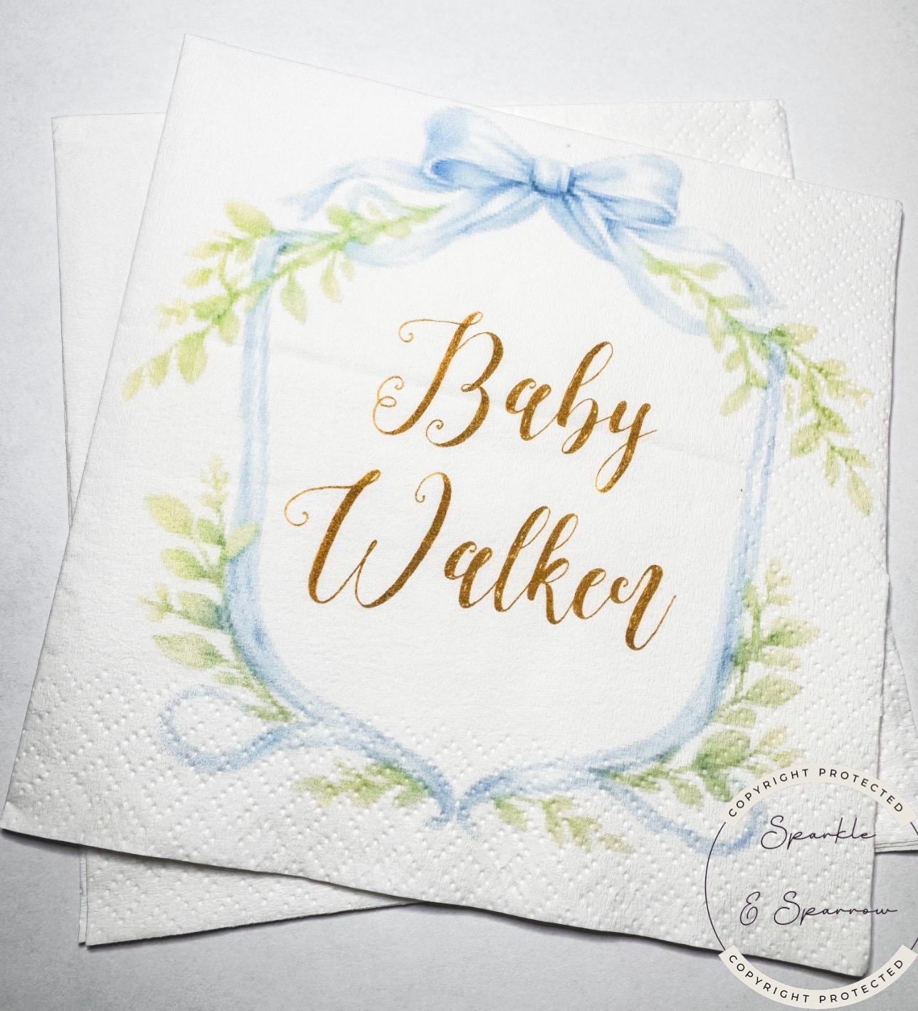 Blue Bow Baby Shower Preppy Baby Shower It’s a Boy Blue Boy Baby Shower Personalized Cocktail, Luncheon or Dinner Napkins Set of 25