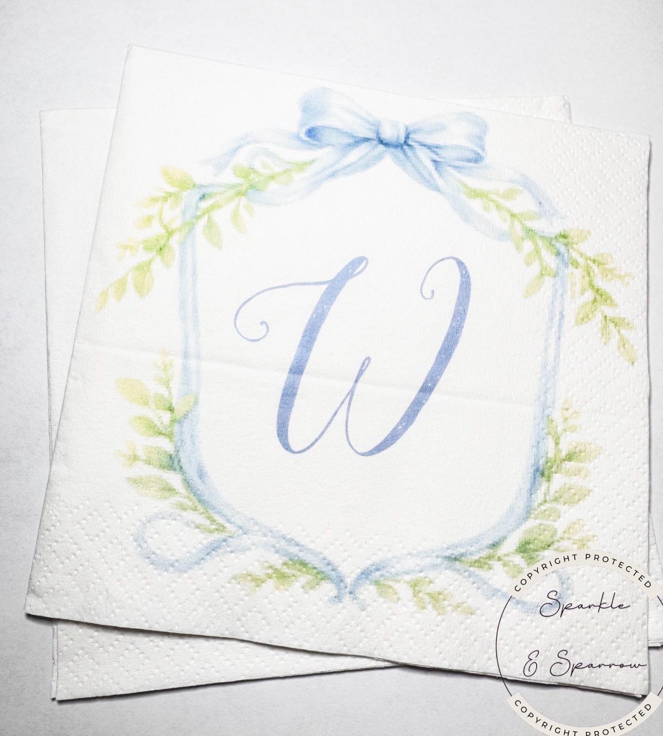 Blue Bow Baby Shower Preppy Baby Shower It’s a Boy Blue Boy Baby Shower Personalized Cocktail, Luncheon or Dinner Napkins Set of 25