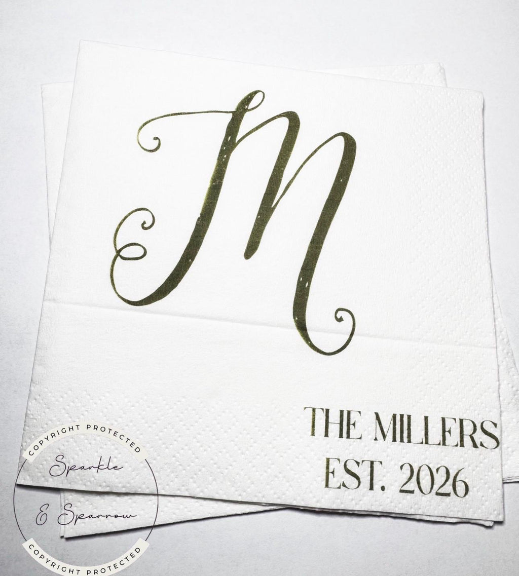 Monogrammed Wedding Napkins Fall Wedding Table Decor Wedding Fall Bridal Shower Personalized Cocktail, Luncheon or Dinner Napkins Set of 25
