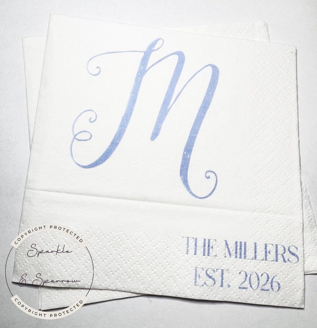 Monogrammed Wedding Napkins Fall Wedding Table Decor Wedding Fall Bridal Shower Personalized Cocktail, Luncheon or Dinner Napkins Set of 25
