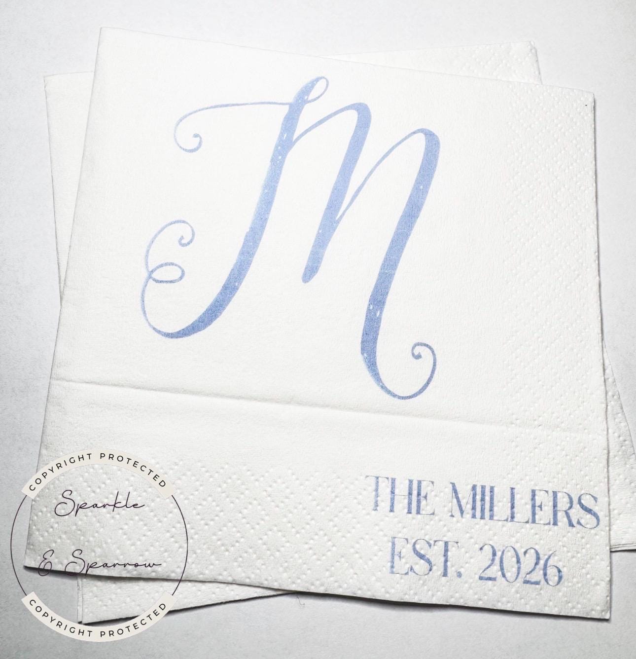 Monogrammed Wedding Napkins Fall Wedding Table Decor Wedding Fall Bridal Shower Personalized Cocktail, Luncheon or Dinner Napkins Set of 25