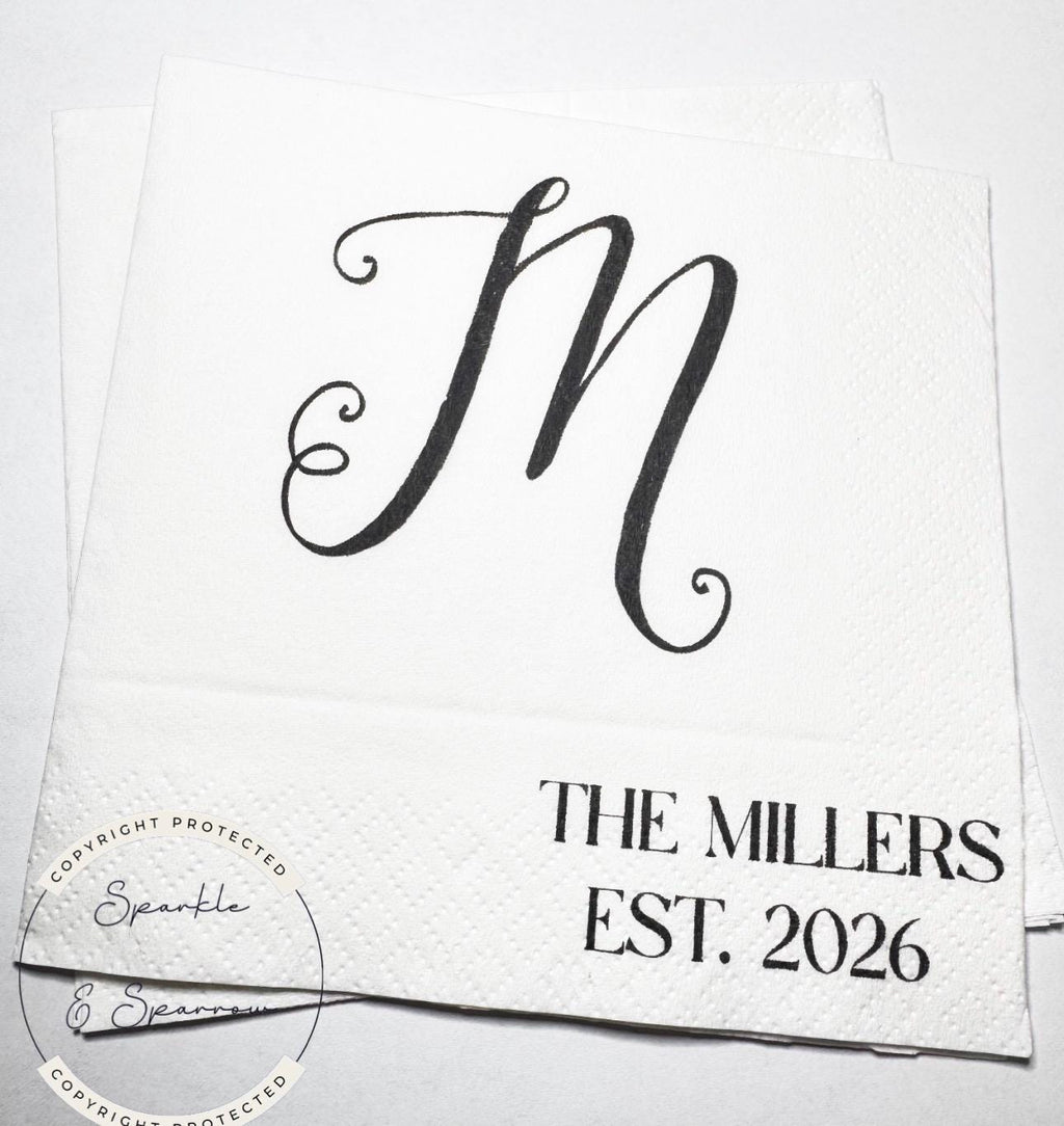 Monogrammed Wedding Napkins Fall Wedding Table Decor Wedding Fall Bridal Shower Personalized Cocktail, Luncheon or Dinner Napkins Set of 25