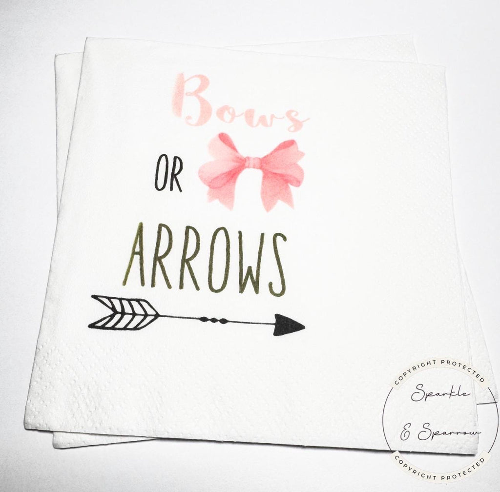 Bows and Arrows Gender Reveal Cocktail, Luncheon or Dinner Napkins Set of 25