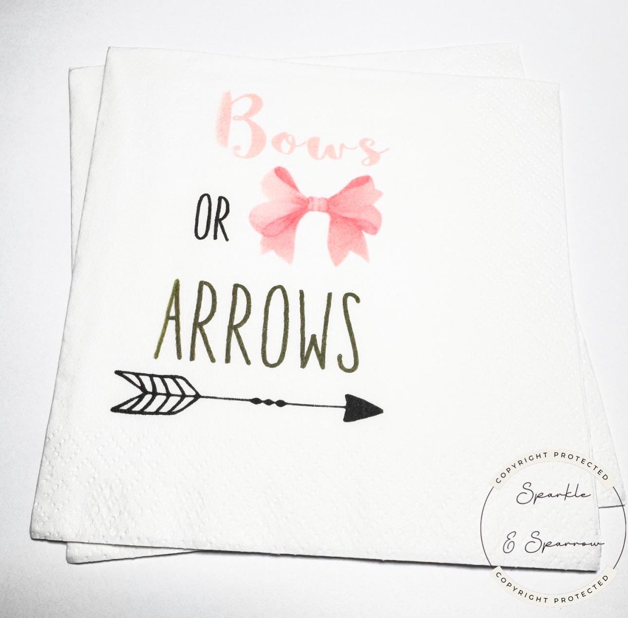 Bows and Arrows Gender Reveal Cocktail, Luncheon or Dinner Napkins Set of 25