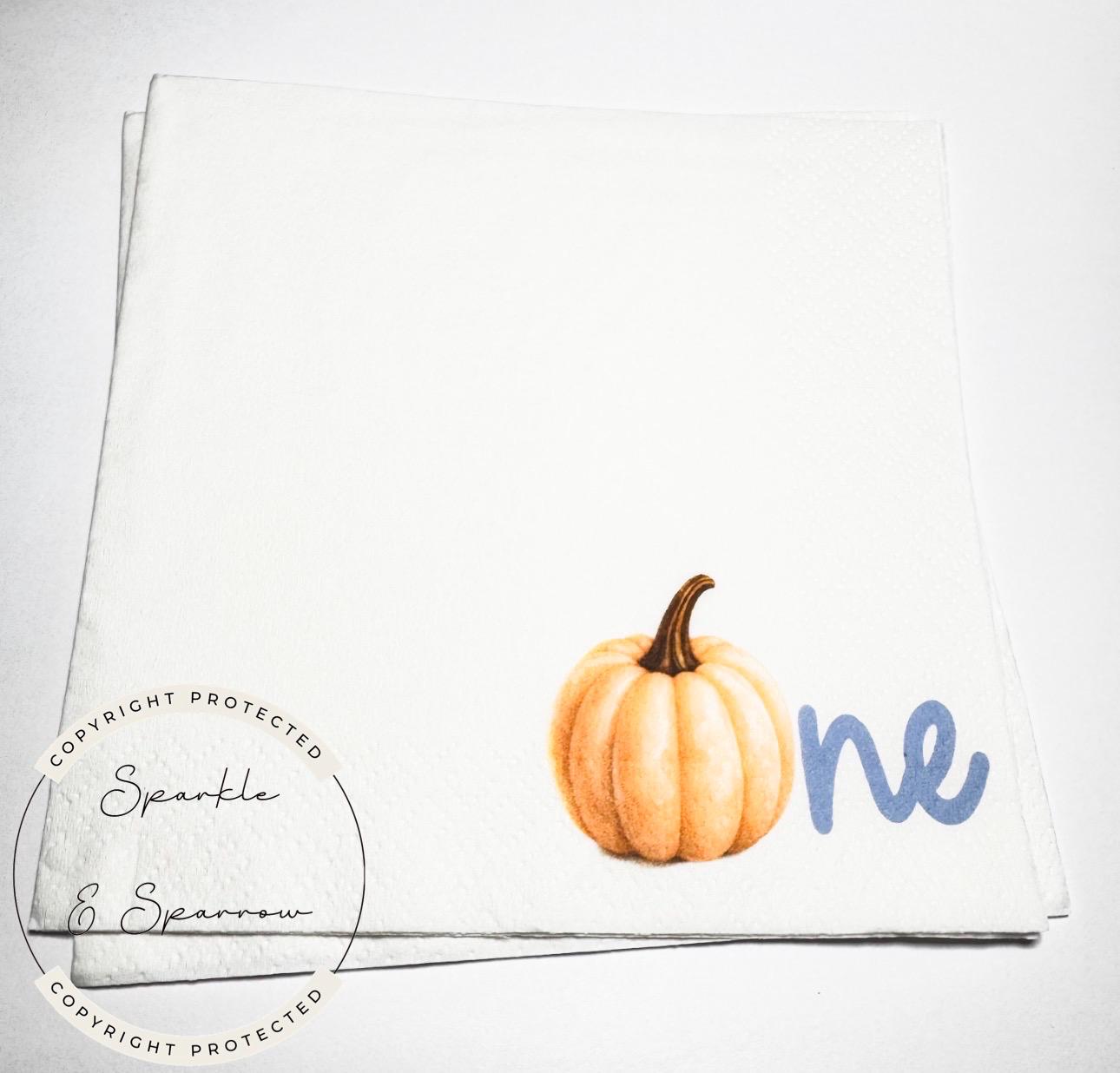 Pumpkin First Birthday Pumpkin Blue Pumpkin One Birthday Party Blue Boy Pumpkin Fall Bday Cocktail, Luncheon or Dinner Napkins Set of 25