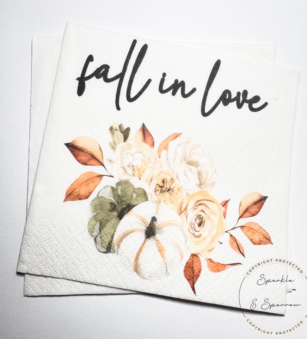 Fall in Love Fall Bridal Shower Fall Wedding Autumn Fall in Love Baby Shower Fall Floral Cocktail, Luncheon or Dinner Napkins Set of 25