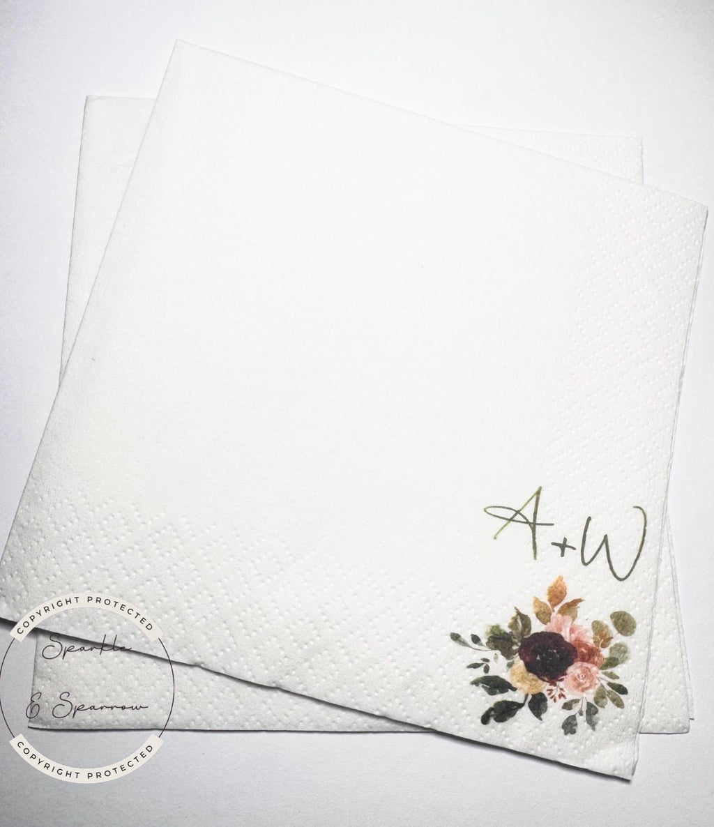 Fall in Love Fall Bridal Shower Fall Wedding Autumn Floral Fall Floral Wedding Personalized Cocktail, Luncheon or Dinner Napkins Set of 25