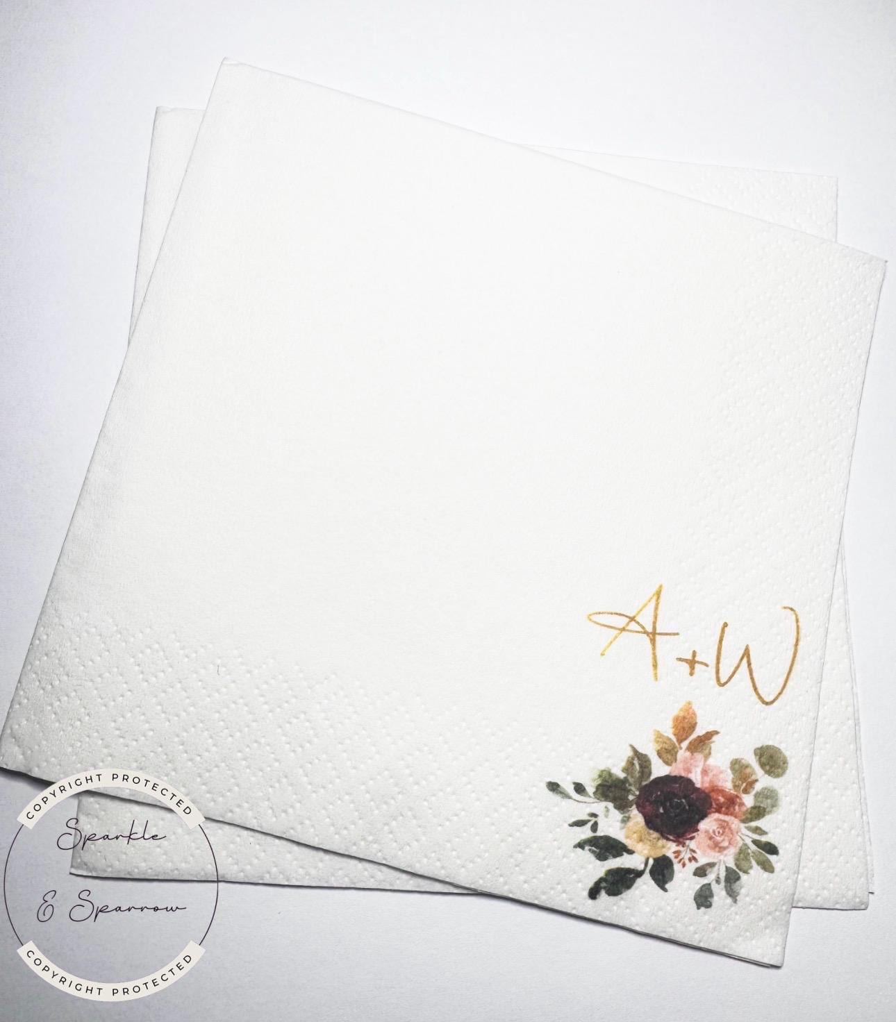 Fall in Love Fall Bridal Shower Fall Wedding Autumn Floral Fall Floral Wedding Personalized Cocktail, Luncheon or Dinner Napkins Set of 25