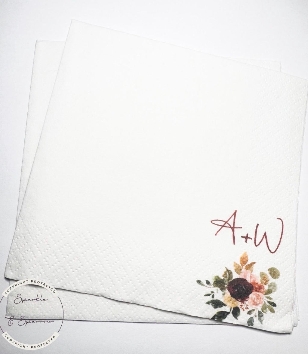 Fall in Love Fall Bridal Shower Fall Wedding Autumn Floral Fall Floral Wedding Personalized Cocktail, Luncheon or Dinner Napkins Set of 25
