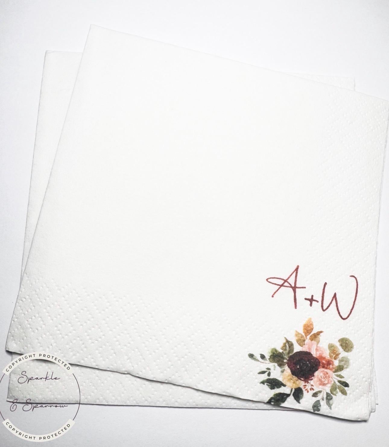 Fall in Love Fall Bridal Shower Fall Wedding Autumn Floral Fall Floral Wedding Personalized Cocktail, Luncheon or Dinner Napkins Set of 25