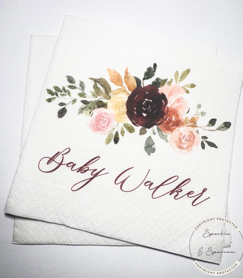 Fall Baby Shower Fall in Love Fall Floral Baby Shower Autumn Floral Baby Shower Personalized Cocktail, Luncheon or Dinner Napkins Set of 25