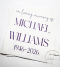 Celebration of Life Napkins Memorial Service Decor Funeral Decor Celebration of Life Purple Personalized Cocktail, Lunch Napkins, Set of 25