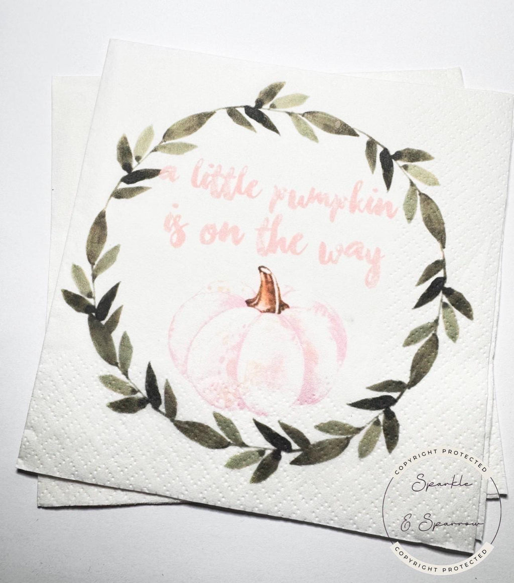 A Little Pumpkin is on the Way Girl Fall Baby Shower Pink Pumpkin Rustic Fall Baby Shower Cocktail, Luncheon or Dinner Napkins Set of 25